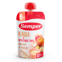 Пюре Semper яблоко и персик + каша с 6 месяцев, 120г