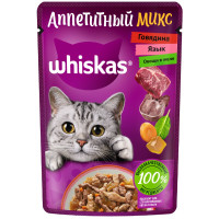 Влажный корм Whiskas Аппетитный микс для кошек с говядиной языком и овощами в желе, 75г