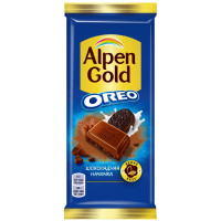 Шоколад Alpen Gold  молочный с шоколадной начинкой и кусочками печенья Орео, 85г