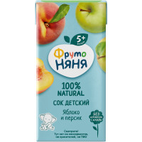 Сок ФрутоНяня яблочно-персиковый без сахара, 200мл
