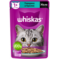 Влажный корм Whiskas для кошек желе с говядиной и кроликом, 75г