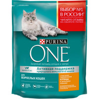 Корм сухой Purina One с курицей и цельными злаками для кошек, 750г