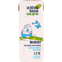 Молоко для детского питания с 8 месяцев 3.2% Зелёная Линия, 210мл