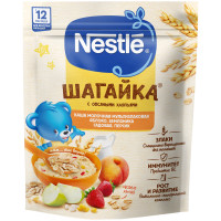 Каша сухая молочная Nestlé Шагайка мультизлаковая яблоко-земляника садовая-персик с 12 месяцев, 190г