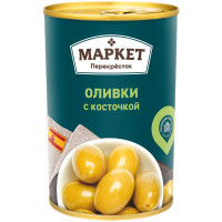 Оливки зелёные с косточкой Маркет Перекрёсток, 400г