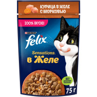 Корм Felix Sensations в желе с курицей и морковью для взрослых кошек, 75г