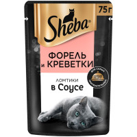 Влажный корм Sheba для кошек Ломтики в соусе с форелью и креветками, 75г