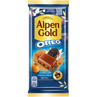 Шоколад молочный Alpen Gold Орео со вкусом ванили и кусочками печенья, 90г