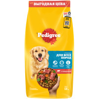 Сухой корм Pedigree полнорационный для взрослых собак всех пород с говядиной, 13кг
