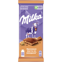 Шоколад молочный Milka Ореховая паста из миндаля, 85г