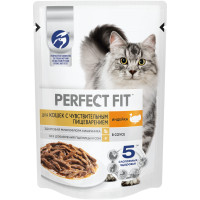 Влажный корм Perfect Fit для кошек с чувствительным пищеварением с индейкой в соусе, 75г