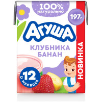 Коктейль Агуша молочный детский с бананом и клубникой с 12 месяцев 2%, 190мл