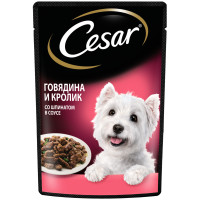 Влажный корм Cesar для взрослых собак с говядиной кроликом и шпинатом в соусе, 85г