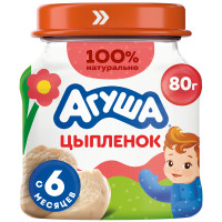 Пюре мясное Агуша Цыпленок 6% с 6 месяцев, 80г