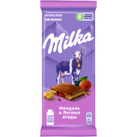 Шоколад молочный Milka с двухслойной начинкой Миндаль и Лесные ягоды, 85г