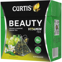 Чай зелёный Curtis Beauty с кусочками винограда и лепестками жасмина листовой, 18х1.7г