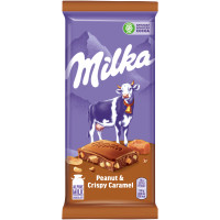 Шоколад молочный Milka Арахис-карамель-воздушный рис-кукурузные хлопья, 90г