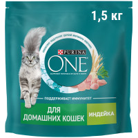 Сухой корм Purina One для взрослых кошек живущих в домашних условиях с индейкой, 1.5кг