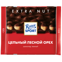 Шоколад тёмный Ritter Sport с цельным лесным орехом, 100г