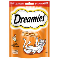 Лакомство Dreamies для кошек подушечки с курицей, 140г