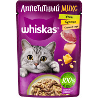 Влажный корм Whiskas Аппетитный микс для кошек с курицей и уткой в сырном соусе, 75г