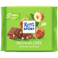 Шоколад молочный Ritter Sport с лесным орехом, 100г