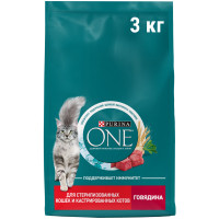 Сухой корм Purina One для стерилизованных кошек с говядиной и пшеницей, 3кг
