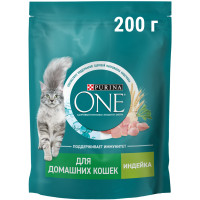 Сухой корм Purina One для взрослых кошек живущих в домашних условиях с индейкой, 200г