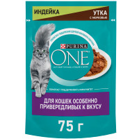 Влажный корм Purina One для кошек особенно привередливых к вкусу с уткой и печенью, 75г