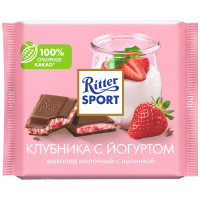 Шоколад молочный Ritter Sport с клубнично-йогуртовой начинкой и кусочками клубники, 100г