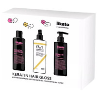 Набор подарочный Likato Professional Keratin hair gloss Шампунь с кератином для волос 250мл + Бальзам с кератином для волос 250мл + Спрей 17в1 для идеальных волос 250мл