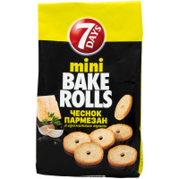 Сухарики 7 Days Bake rolls mini пшеничные со вкусом чеснока пармезана и ароматных трав, 80г