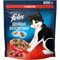 Корм Felix Purina Двойная вкуснятина сухой с мясом для кошек, 600г