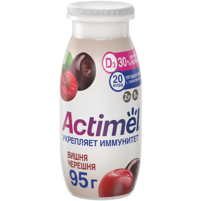Продукт Actimel кисломолочный с вишней-черешней-цинком обогащенный 1.5%, 95мл