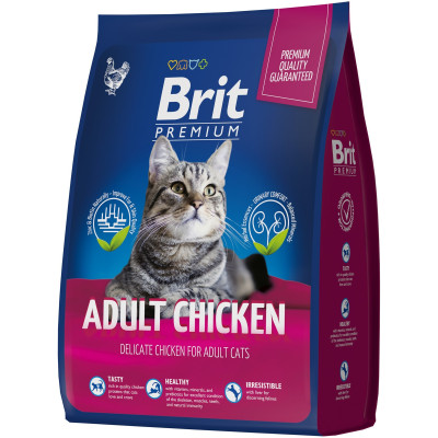 Сухой корм Brit Premium Cat Adult Chicken с курицей для взрослых кошек, 2кг