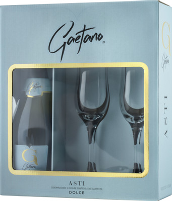 Вино игристое Gaetano Асти белое сладкое, 750мл + 2 бокала