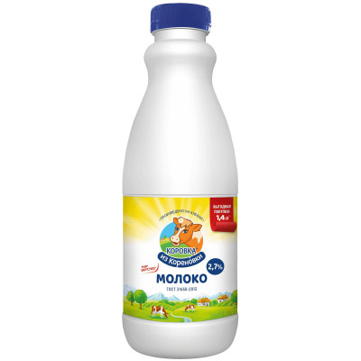 Молоко Коровка из Кореновки пастеризованное 2.7%, 1.4л