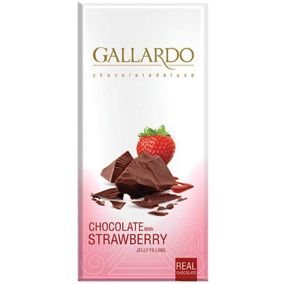 Шоколад Gallardo Клубника молочный с начинкой, 80г