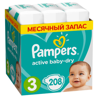 Подгузники Pampers Active Baby-Dry Midi р.3 6-10кг, 208шт