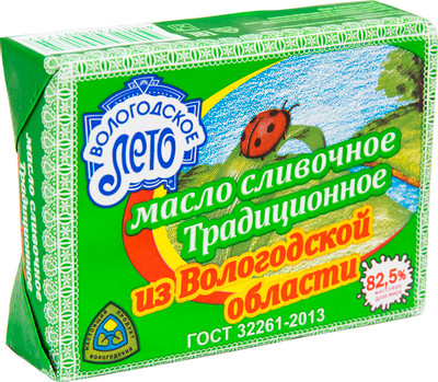 Масло сливочное Вологодское Лето Традиционное ГОСТ 82.5%, 180г