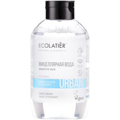 Вода мицеллярная Ecolaiter для чувствительной кожи Цветок Кактуса и Алоэ Вера, 400мл