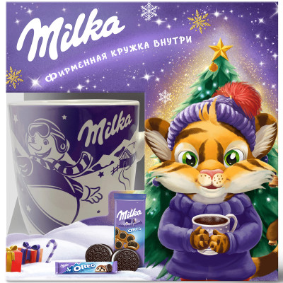 Набор кондитерских изделий Milka печенье Oreo + шоколад молочный, 167г + кружка керамическая