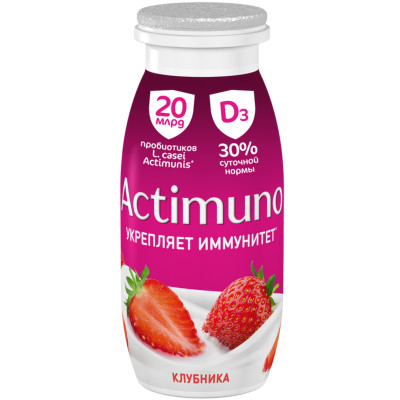 Напиток Actimuno кисломолочный с клубникой и цинком 1.5%, 95мл