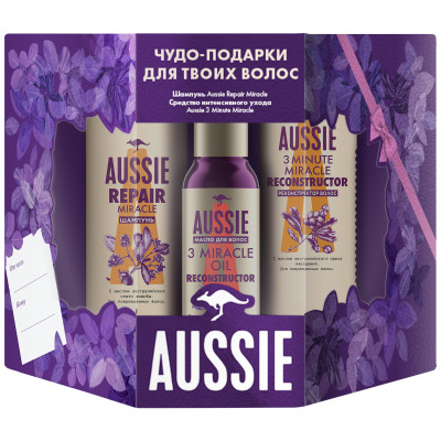 Набор Aussie Repair Miracle шампунь, 300мл + бальзам-ополаскиватель, 250мл + масло для волос, 100мл