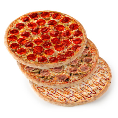 Пицца «Ветчина-грибы» + пицца «Пепперони» в подарок пицца «BBQ», 2.85кг