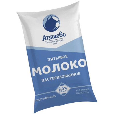 Молоко Атяшево топлёное питьевое пастеризованное 2.5%, 1л