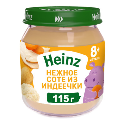 Пюре Heinz нежное соте из индейки с 8 месяцев, 115г