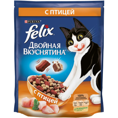 Корм сухой Felix Двойная вкуснятина с птицей для кошек, 750г