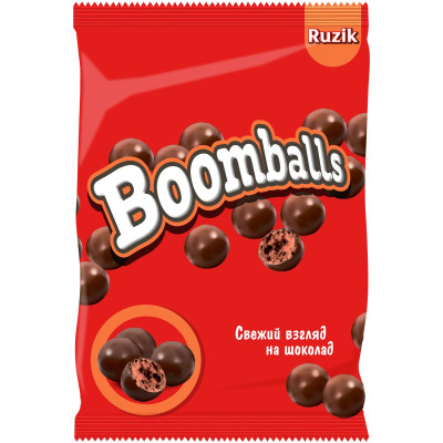 Конфеты Ruzik Boomballs в молочном шоколаде с хрустящим шариком, 100г