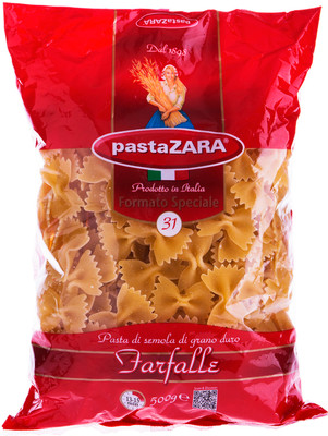 Макароны Pasta Zara Farfalle №31 группа А высший сорт, 500г